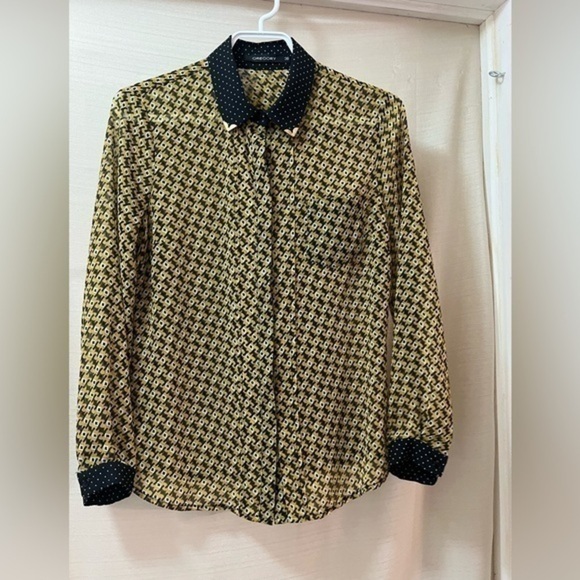 ⚫️ BOGO Gregory sheer woman’s button up blouse size 38 colourful pattern spring - Picture 1 of 8